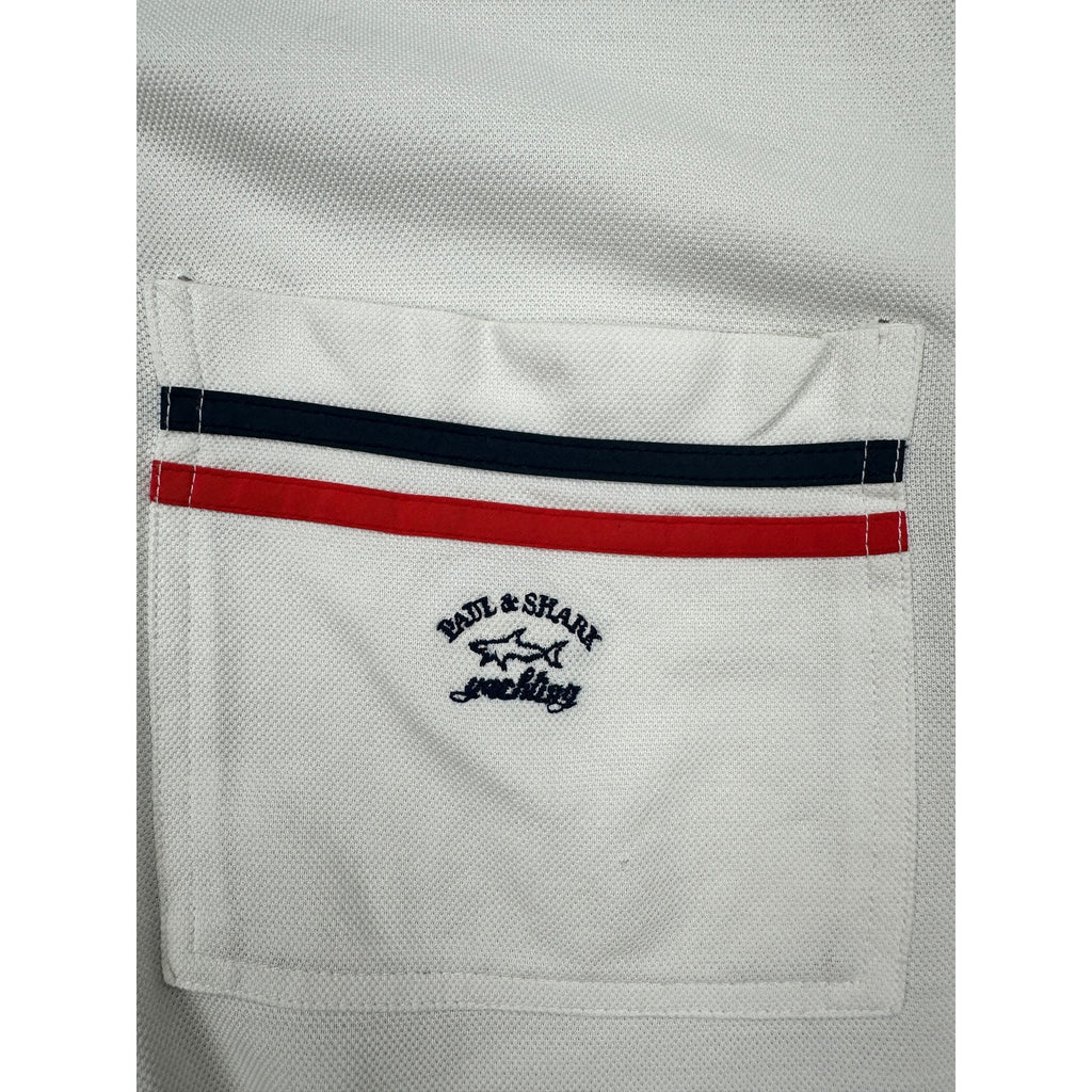 Paul & Shark Yachting Made in Italy Vintage Rainbow Stripe Collar Polo in White with Rainbow — Size Large // Preowned