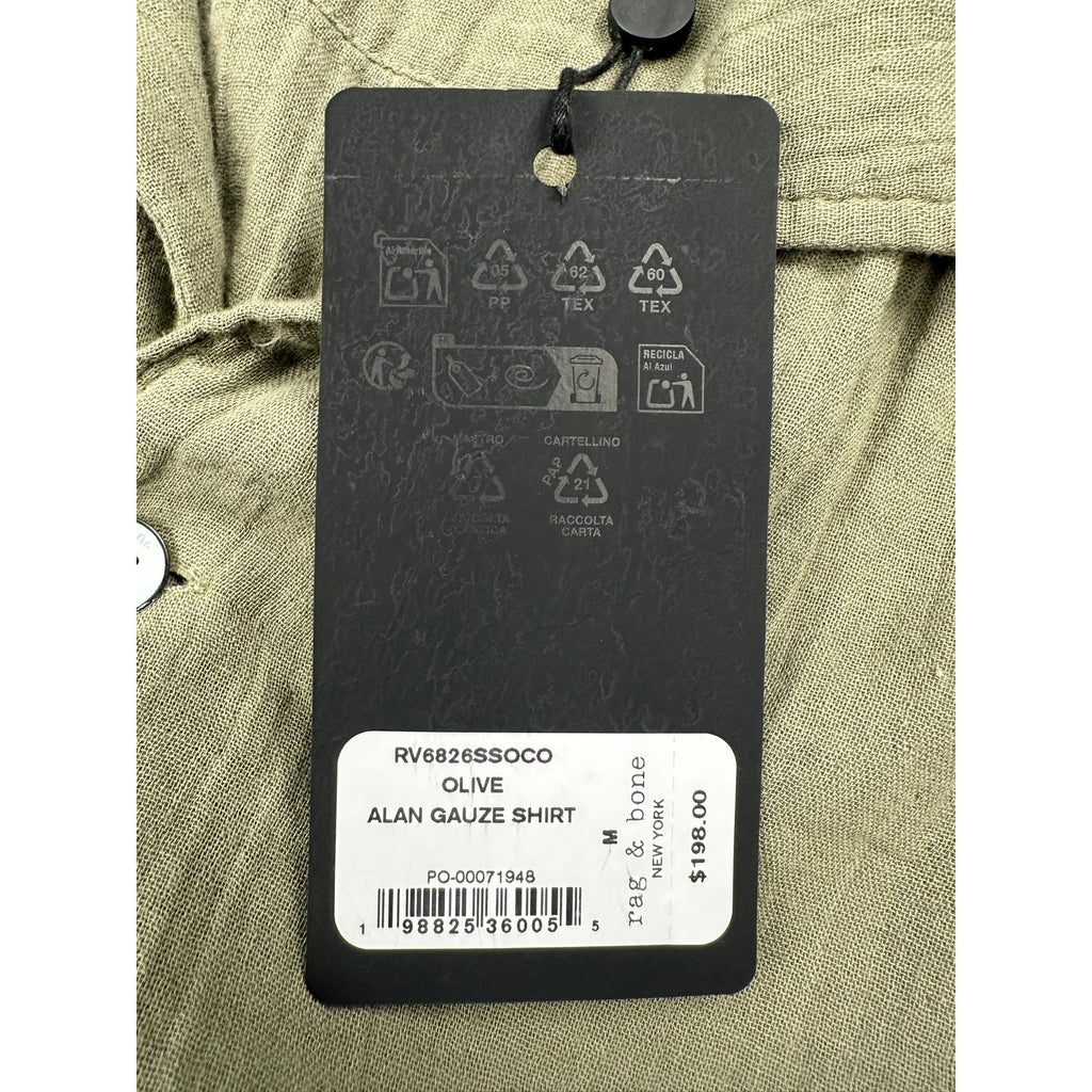 Rag & Bone Alan Gauze Short Sleeve Shirt in Olive Green — Size Medium