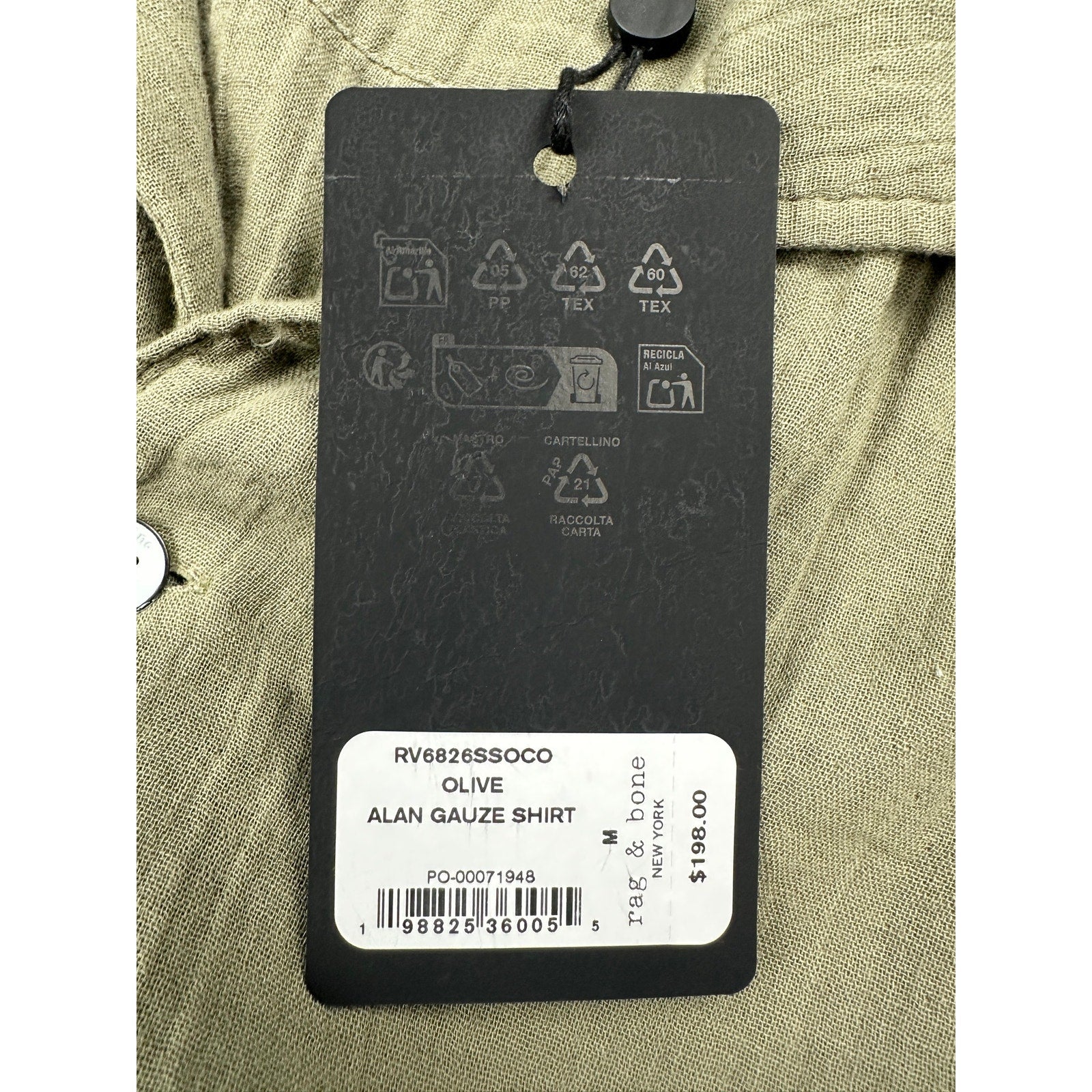 Rag & Bone Alan Gauze Short Sleeve Shirt in Olive Green — Size Medium