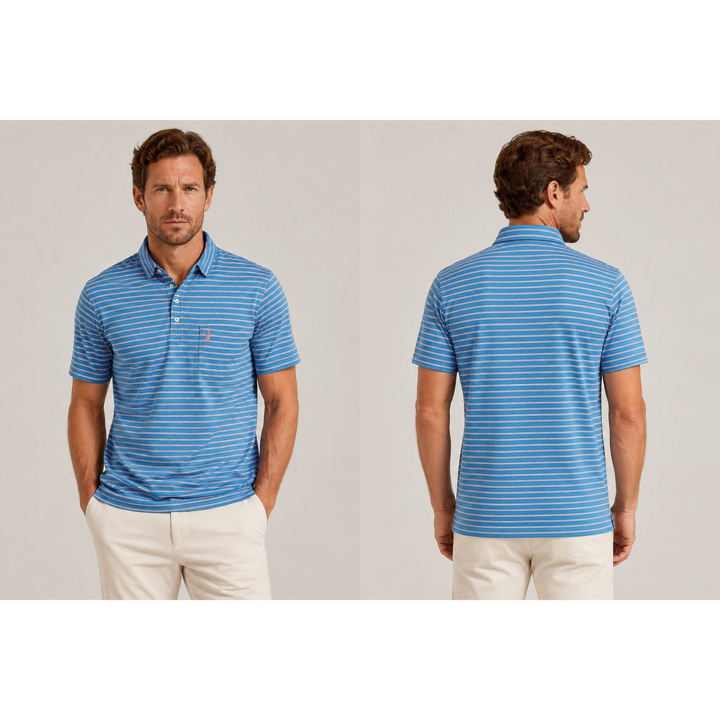 Johnnie-O Matthis Original 4 Button Striped Polo in Maya — Size Medium