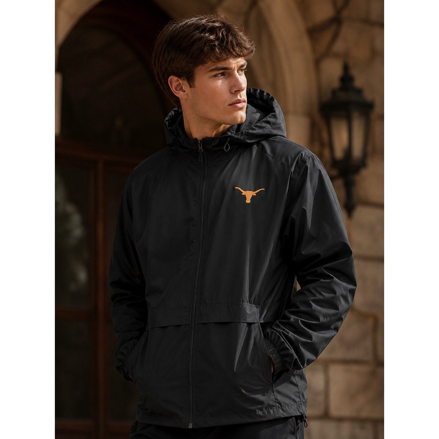 Champion Texas Longhorns Full Zip Rain Hoodie in Black — Size XL // Preowned