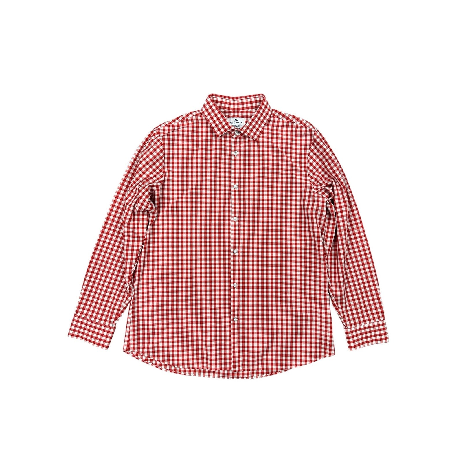 Mizzen+Main Trim Fit Checkered Long Sleeve Button Down in Red and White — Size 2XL // Preowned
