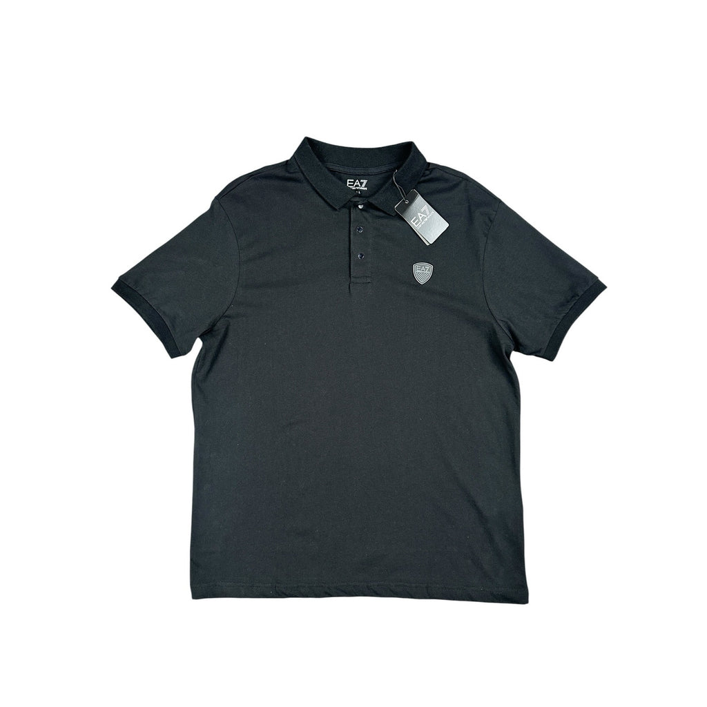 Emporio Armani EA7 Core Shield Collection Cotton Jersey Polo Shirt in Black — Size Large