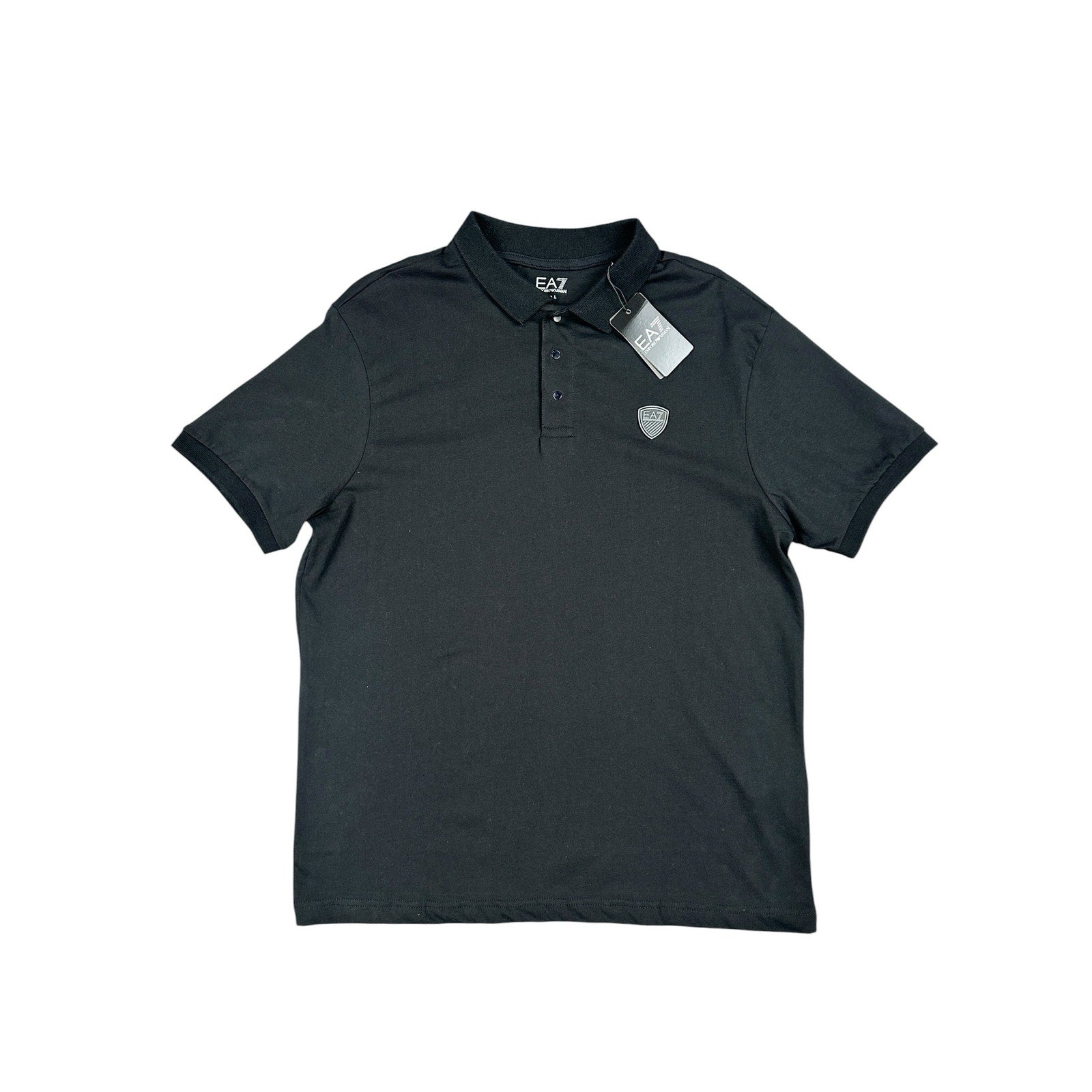 Emporio Armani EA7 Core Shield Collection Cotton Jersey Polo Shirt in Black — Size Large