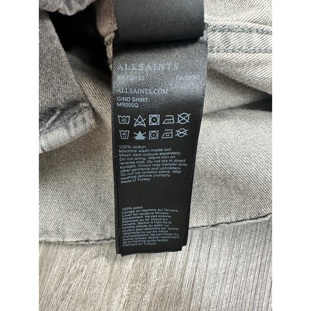 Allsaints Gino Distressed Denim Long Sleeve Pearl Snap in Gray — Size XS // Preowned