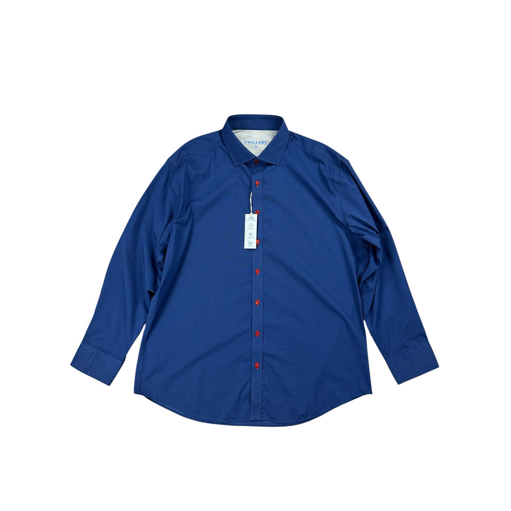 Twillory Signature Performance Tailored Fit Mini Windowpane Long Sleeve Button Down in Navy — Size 2XL // Preowned