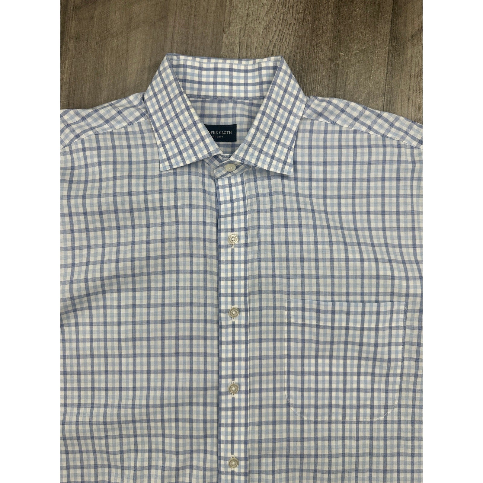 Proper Cloth Irving Blue End on End Check Long Sleeve Shirt in Blue, White — Size Medium // Preowned