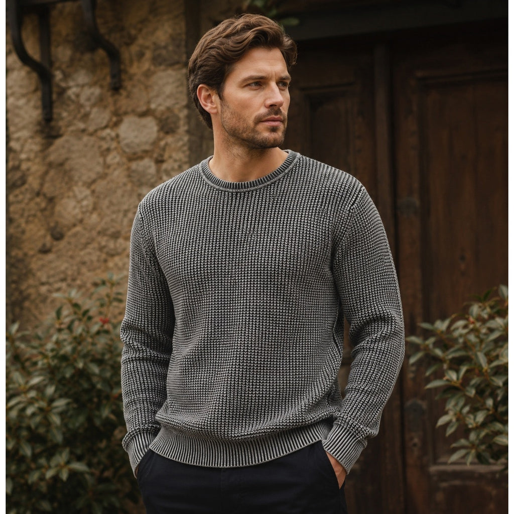 Hunter Waffle Knit Grey Crew Neck Sweater - Small