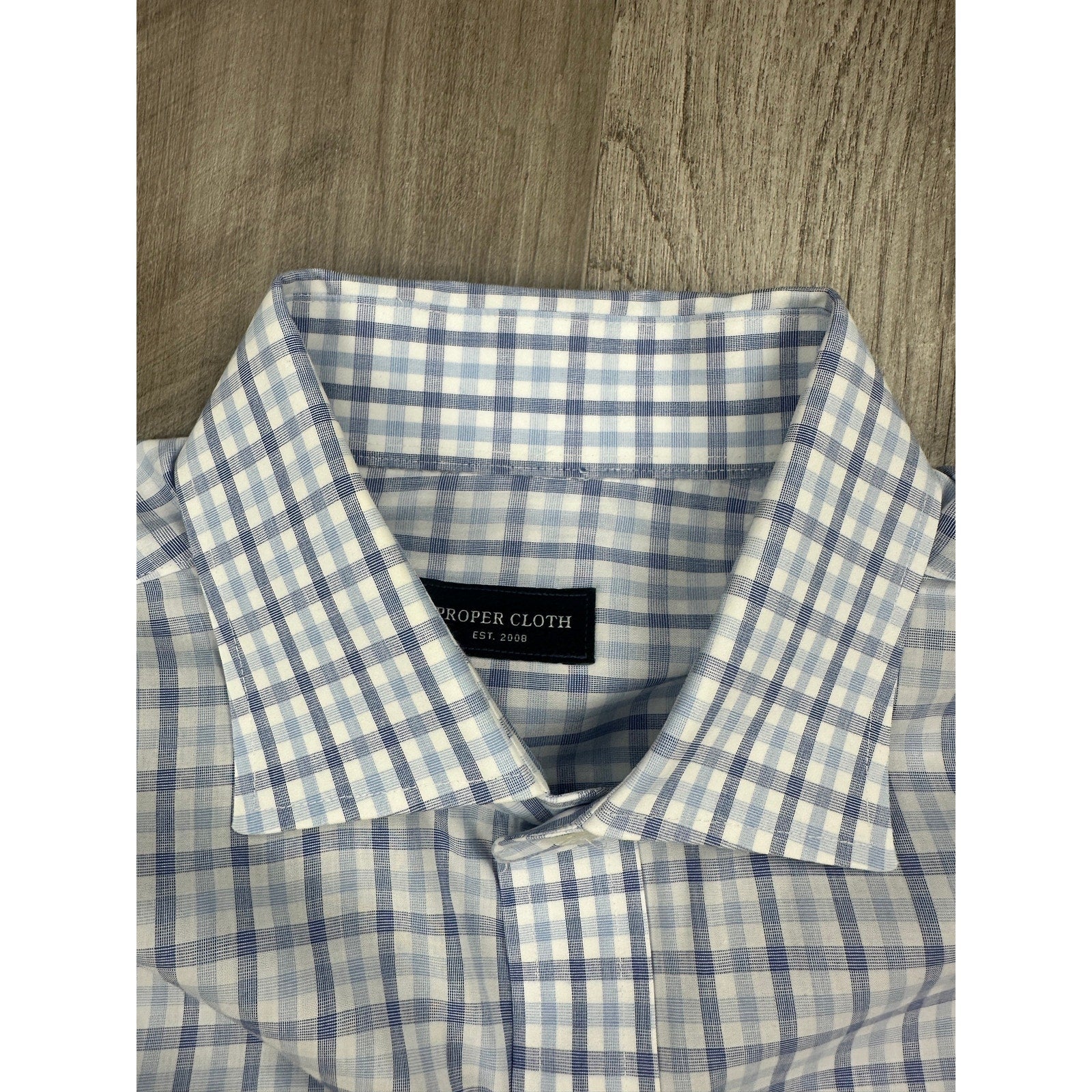 Proper Cloth Irving Blue End on End Check Long Sleeve Shirt in Blue, White — Size Medium // Preowned