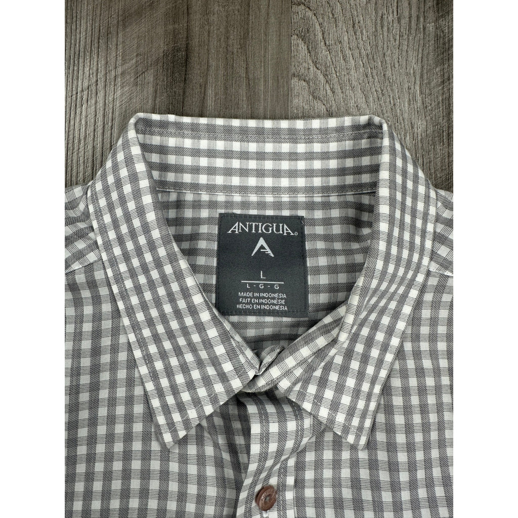 Antigua LSU Tigers Structure Checkered Long Sleeve Button Down in Gray White — Size Large // Preowned