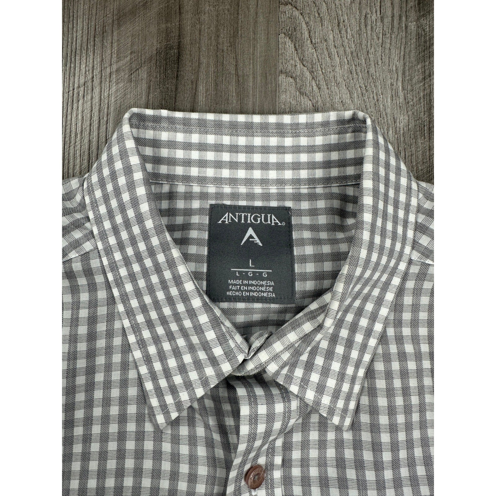 Antigua LSU Tigers Structure Checkered Long Sleeve Button Down in Gray White — Size Large // Preowned