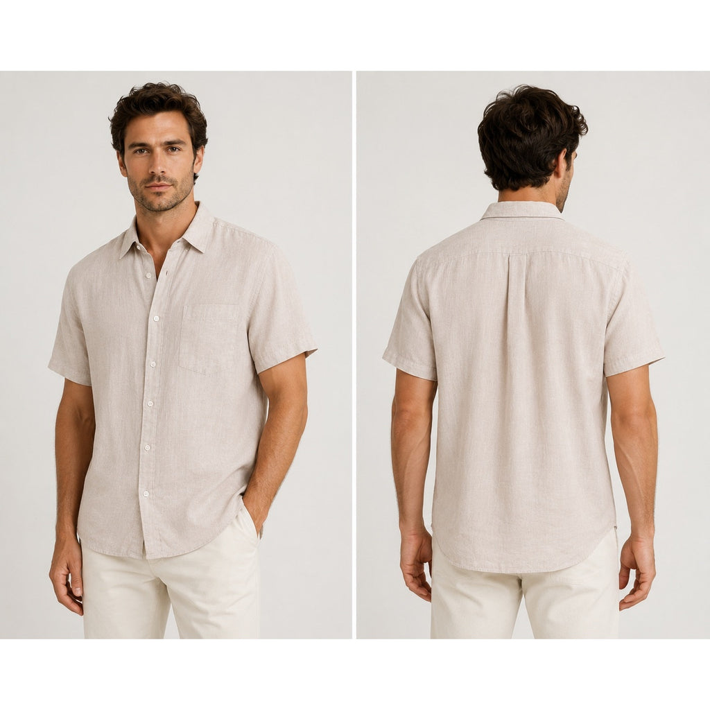 Vince Linen Classic Fit Short Sleeve Shirt in Rosewater — Size Large