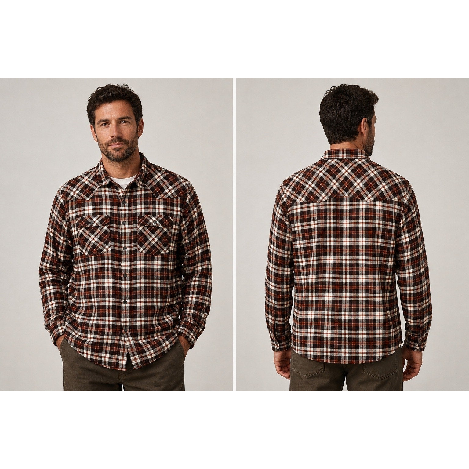 Simms Santee Flannel Camp Plaid Long Sleeve Shirt in Mahogany, Tan — Size XL // Preowned