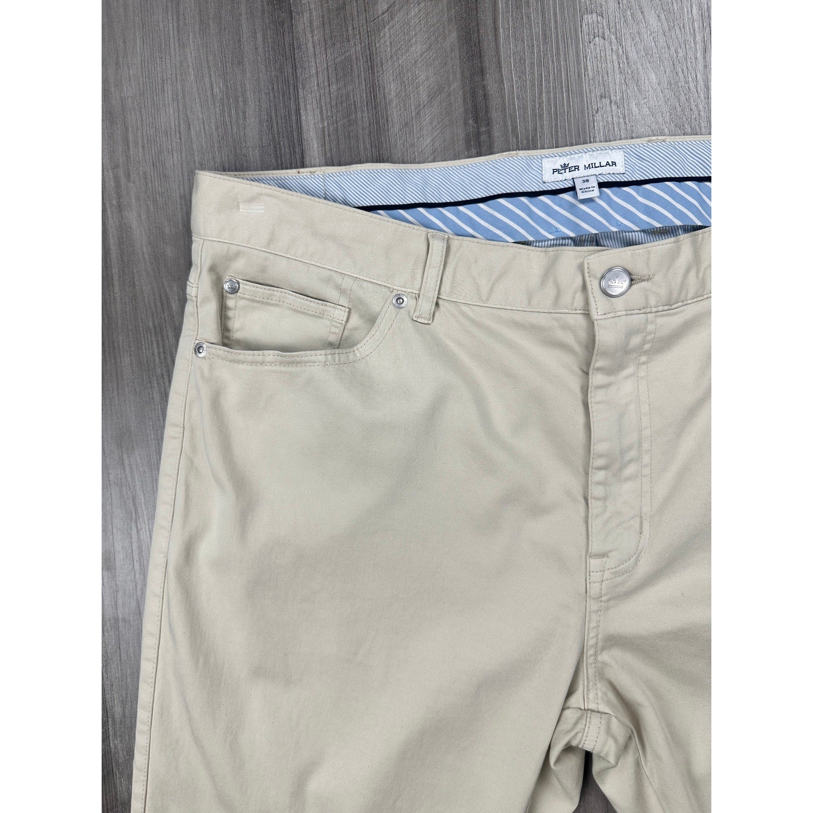 Peter Millar Ultimate Sateen Five Pocket Pants in Cream Khaki — Size 38 // Preowned