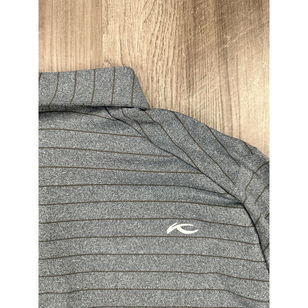 KJUS Soren Melange Stripe Long Sleeve Polo in Petrol Blue, Iron — Size 50 (Medium)