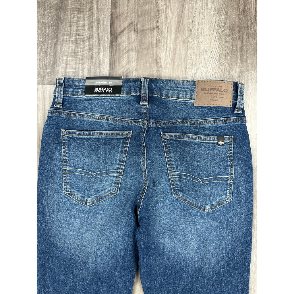 Buffalo David Bitton Straight Six Stretch Jeans in Indigo Sanded — Size 32x30