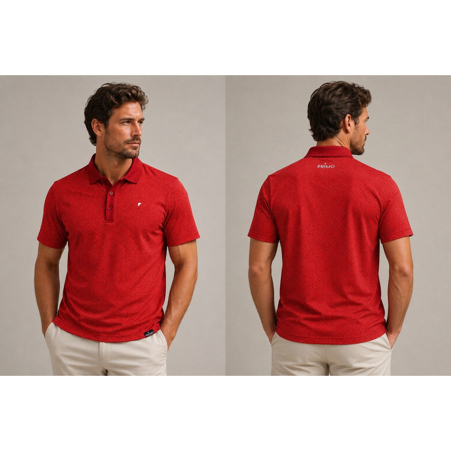 Primo Red Maze Classic Golf Polo in Red and Dark Red — Size XL // Preowned