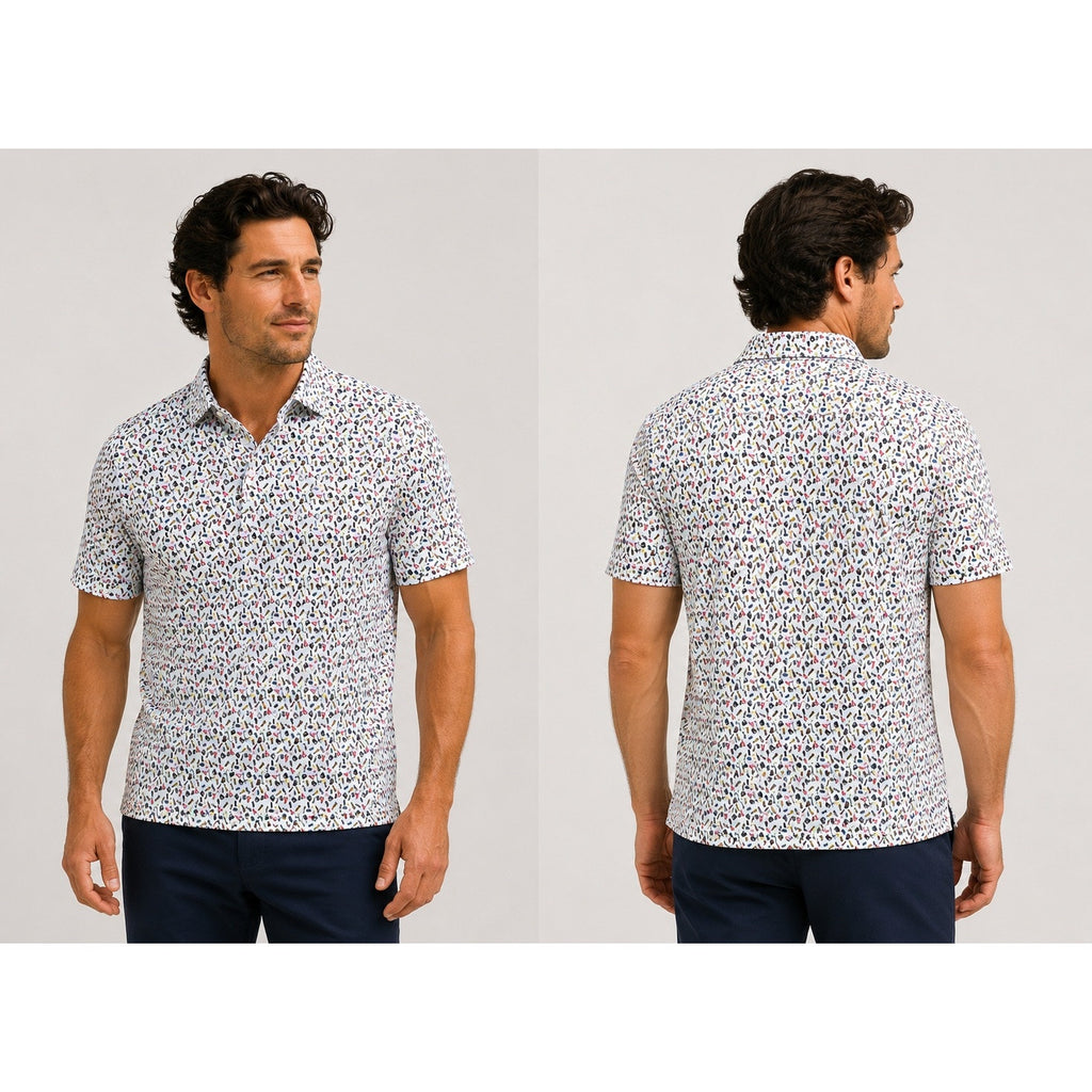1764 Beer Crab Golf Polo in White Light Blue Lobster Print — Size Medium // Preowned