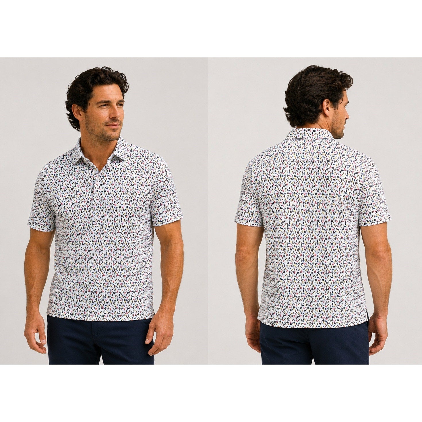1764 Beer Crab Golf Polo in White Light Blue Lobster Print — Size Medium // Preowned