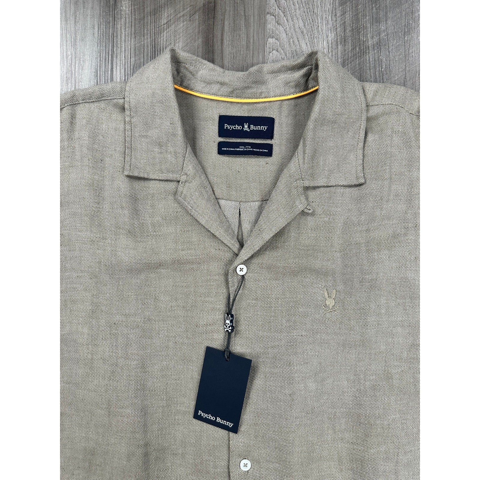 Psycho Bunny Windcrest Linen Blend Short Sleeve Button Down in Jute — Size 3XL