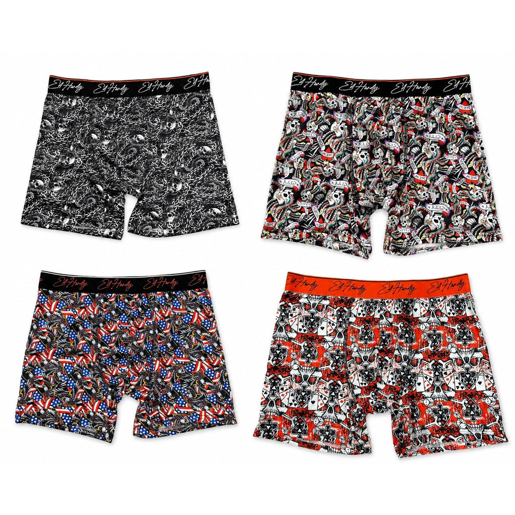 Ed Hardy Performance Boxer Briefs 4-Pack — Size Medium