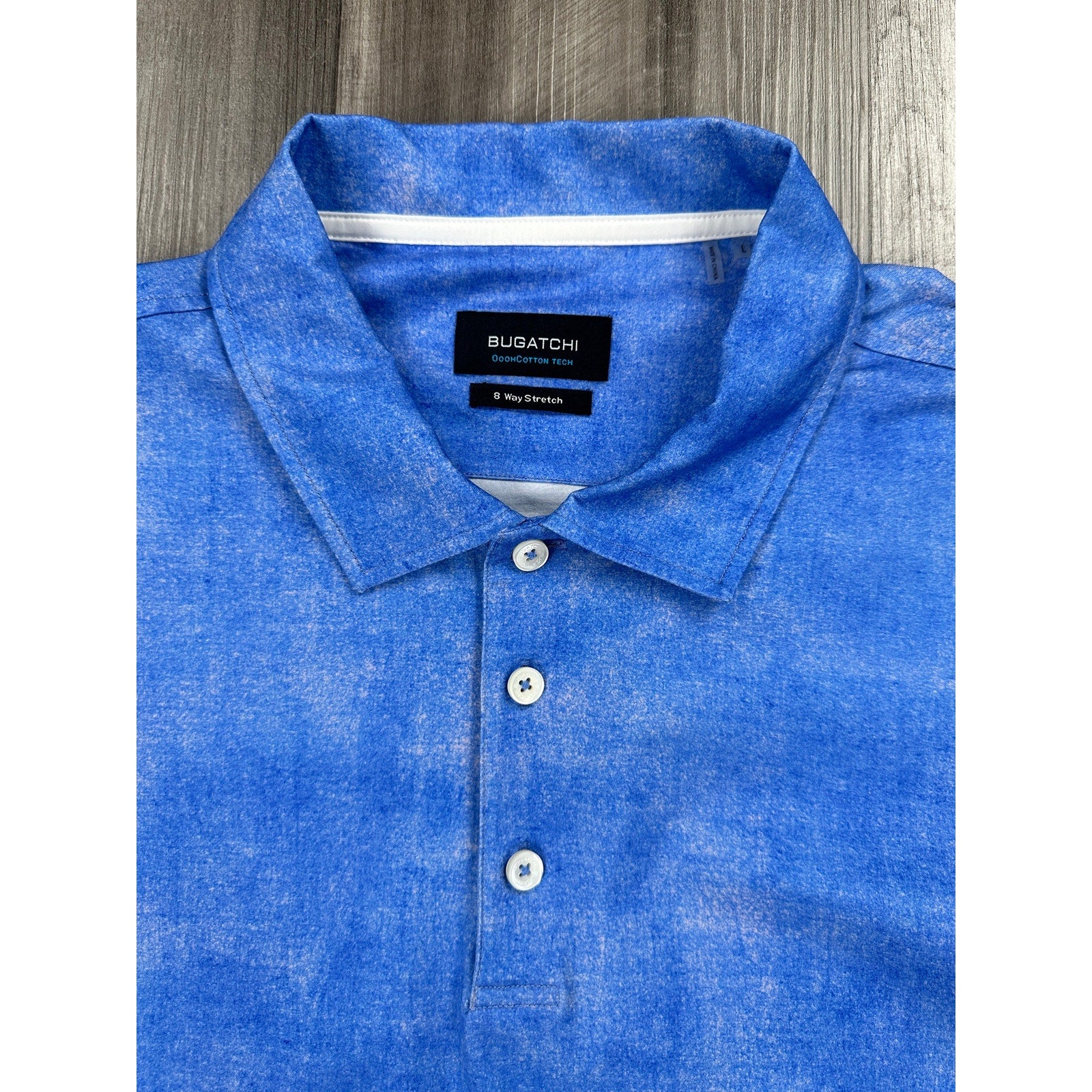 Bugatchi OoohCotton Tech 8-Way Stretch Polo in Classic Blue — Size Large // Preowned