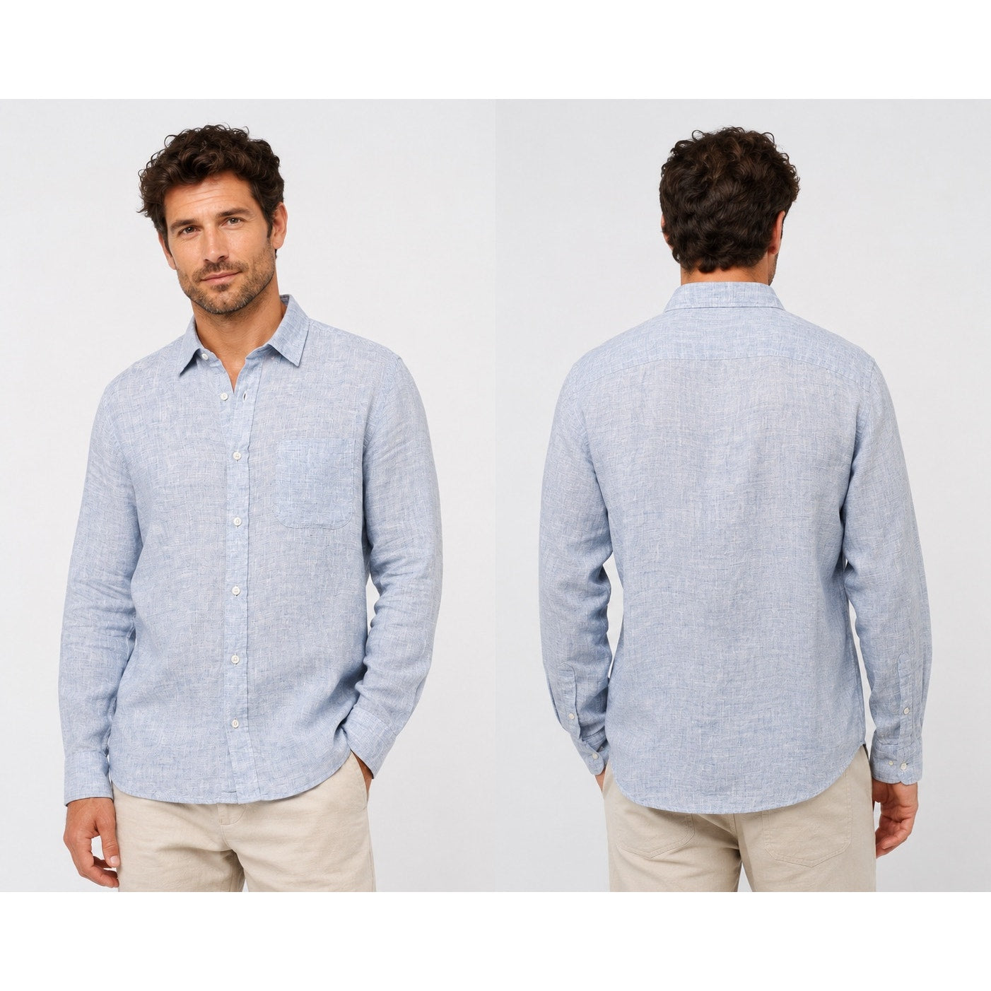 Faherty Laguna Linen Long Sleeve Shirt in Light Blue — Size Medium // Preowned