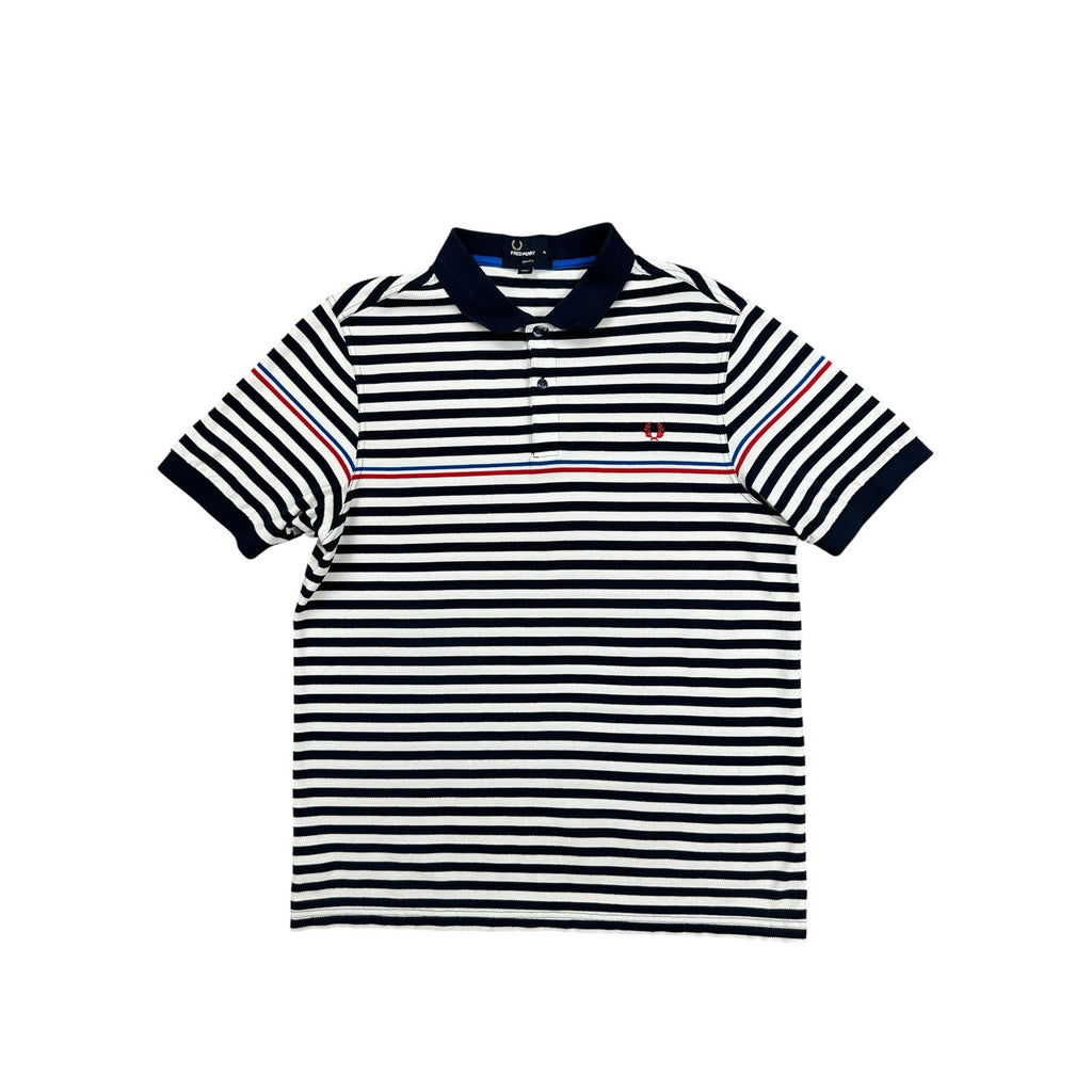 Fred Perry Slim Fit Striped Pique Polo in Navy White Red Blue — Size XL // Preowned