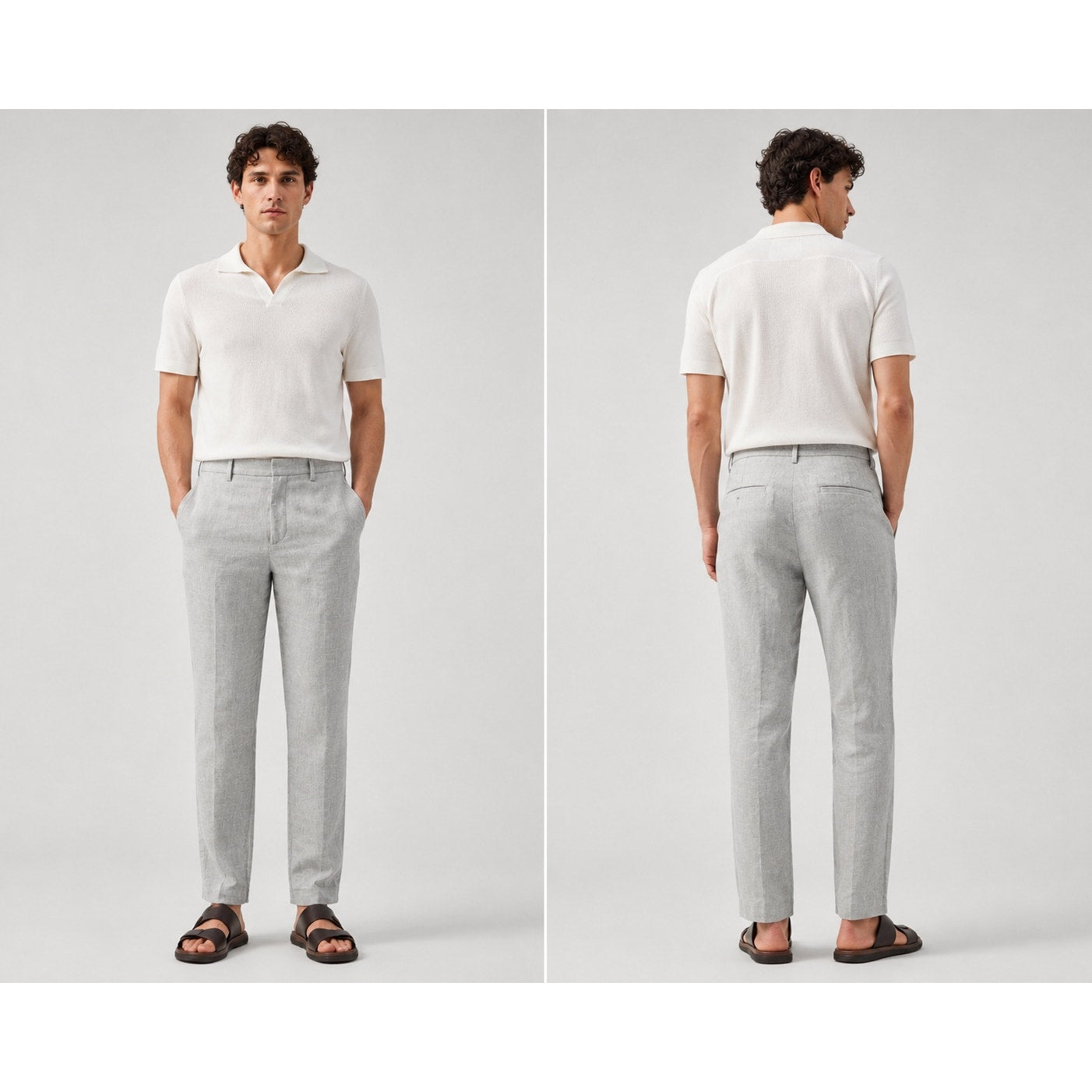 COS Linen Tailored Fit Trousers in Light Grey Melange — Size 32R