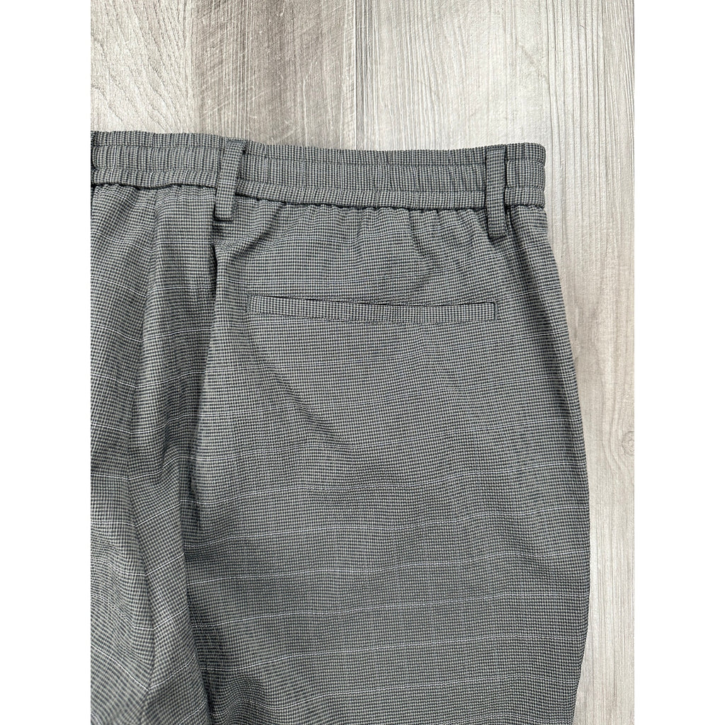 Theory Zaine Seersucker Kelso Check Drawstring Pants in Gray Charcoal and White — Size 36 // Preowned