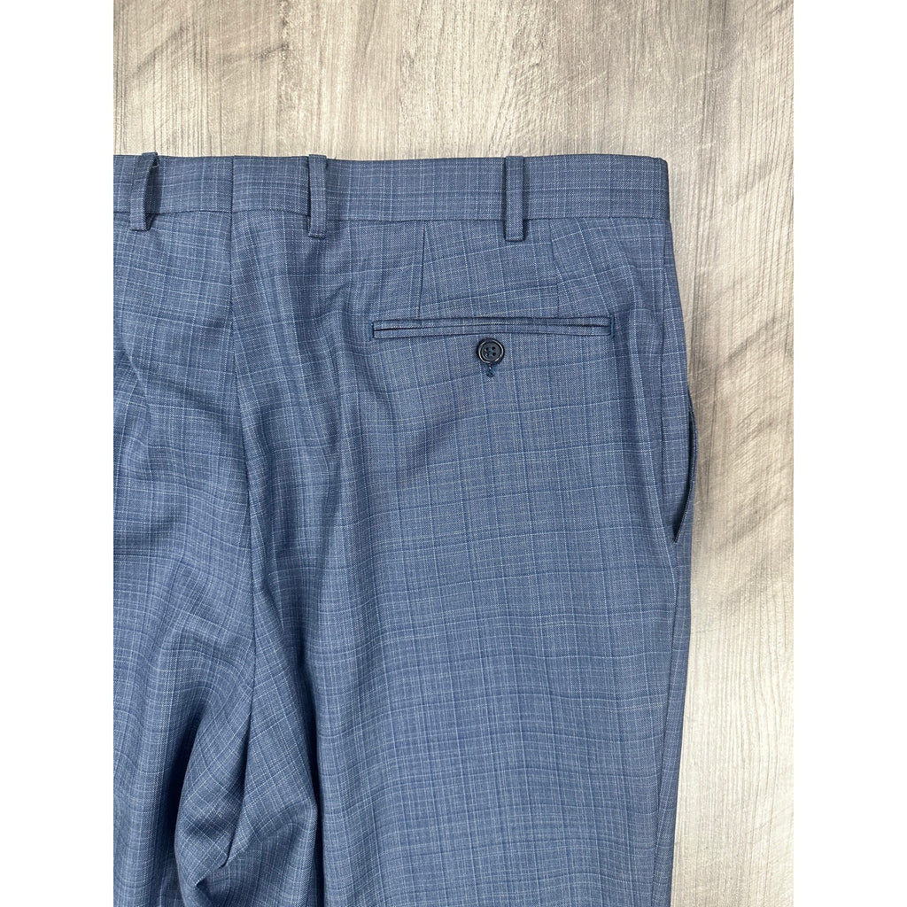 Canali Wool Plaid Dress Pants in Navy Gray Pinstripe — Size 38 // Preowned