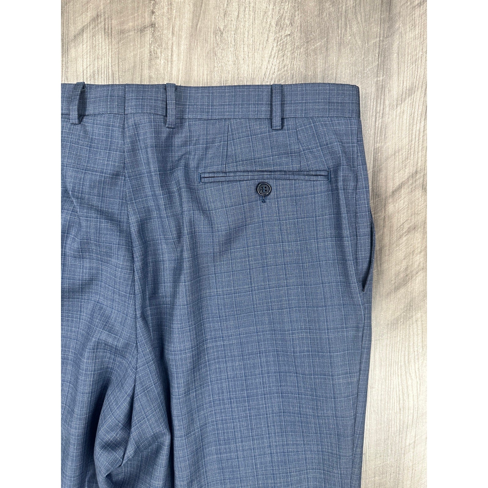 Canali Wool Plaid Dress Pants in Navy Gray Pinstripe — Size 38 // Preowned
