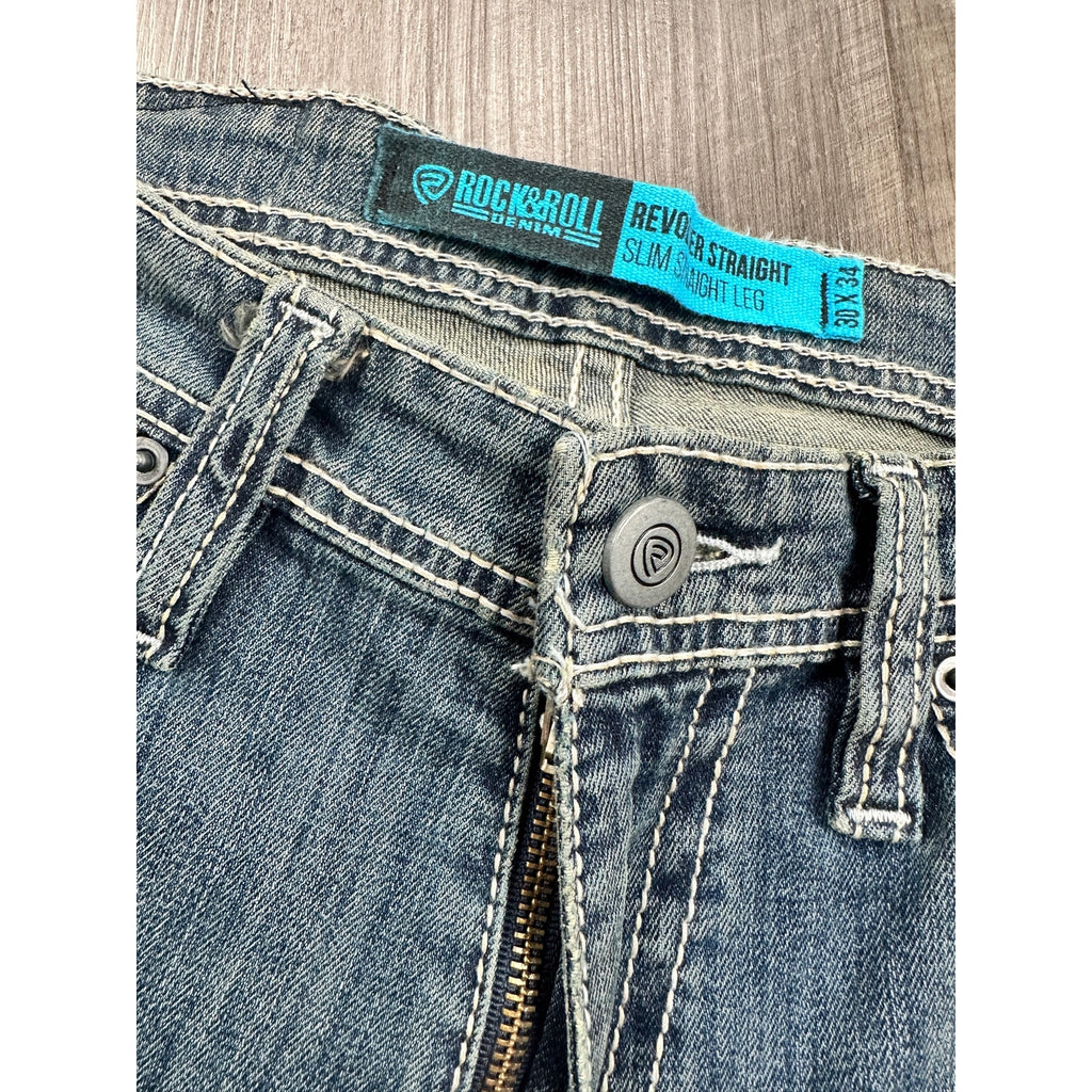 Rock & Roll Denim Revolver Slim Straight Leg Jean in Blue — Size 30x34 // Preowned