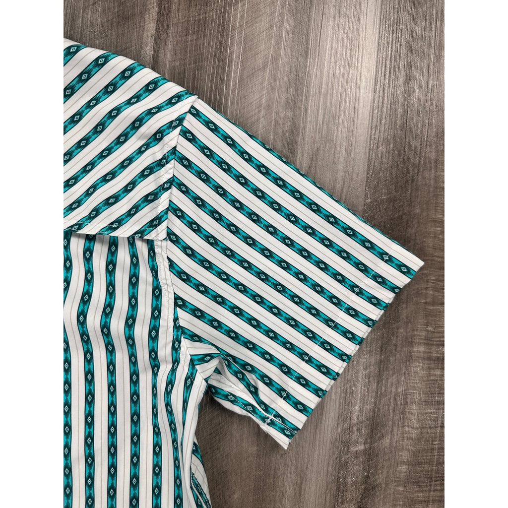 Rock & Roll Denim TEK Core Striped Short Sleeve Western Pearl Snap Shirt — Size Medium // Preowned