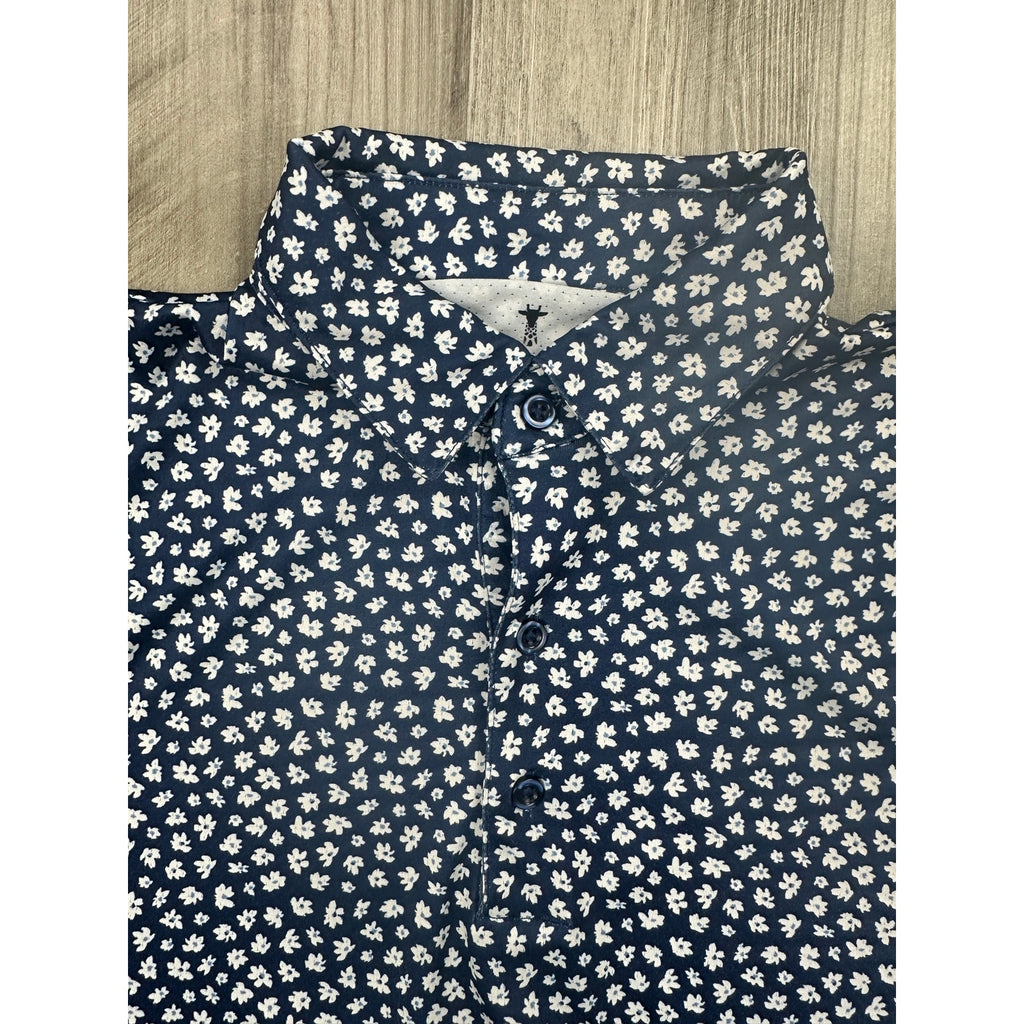 American Tall Floral Mesh Performance Polo in Navy, Blue, White — Size Small // Preowned