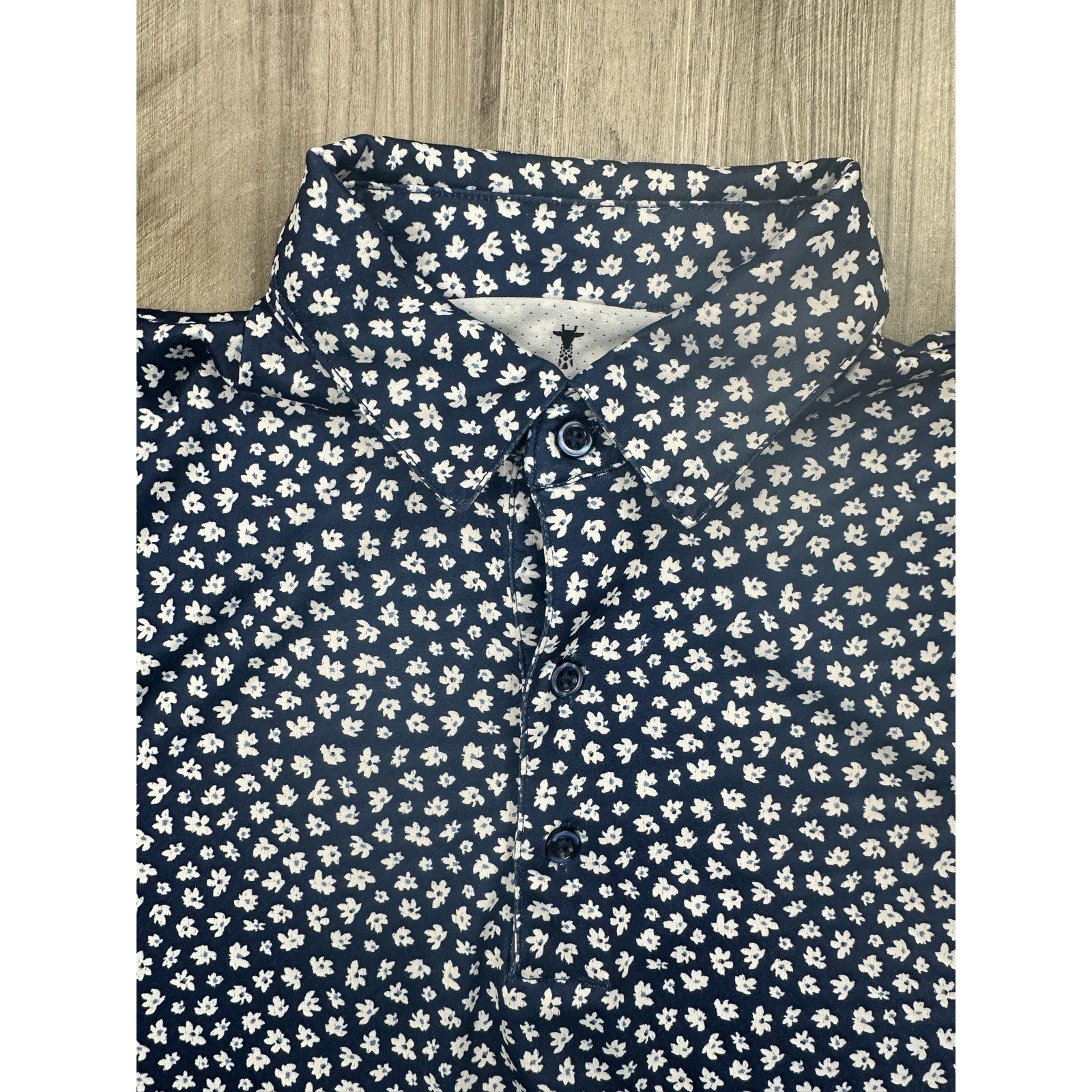 American Tall Floral Mesh Performance Polo in Navy, Blue, White — Size Small // Preowned