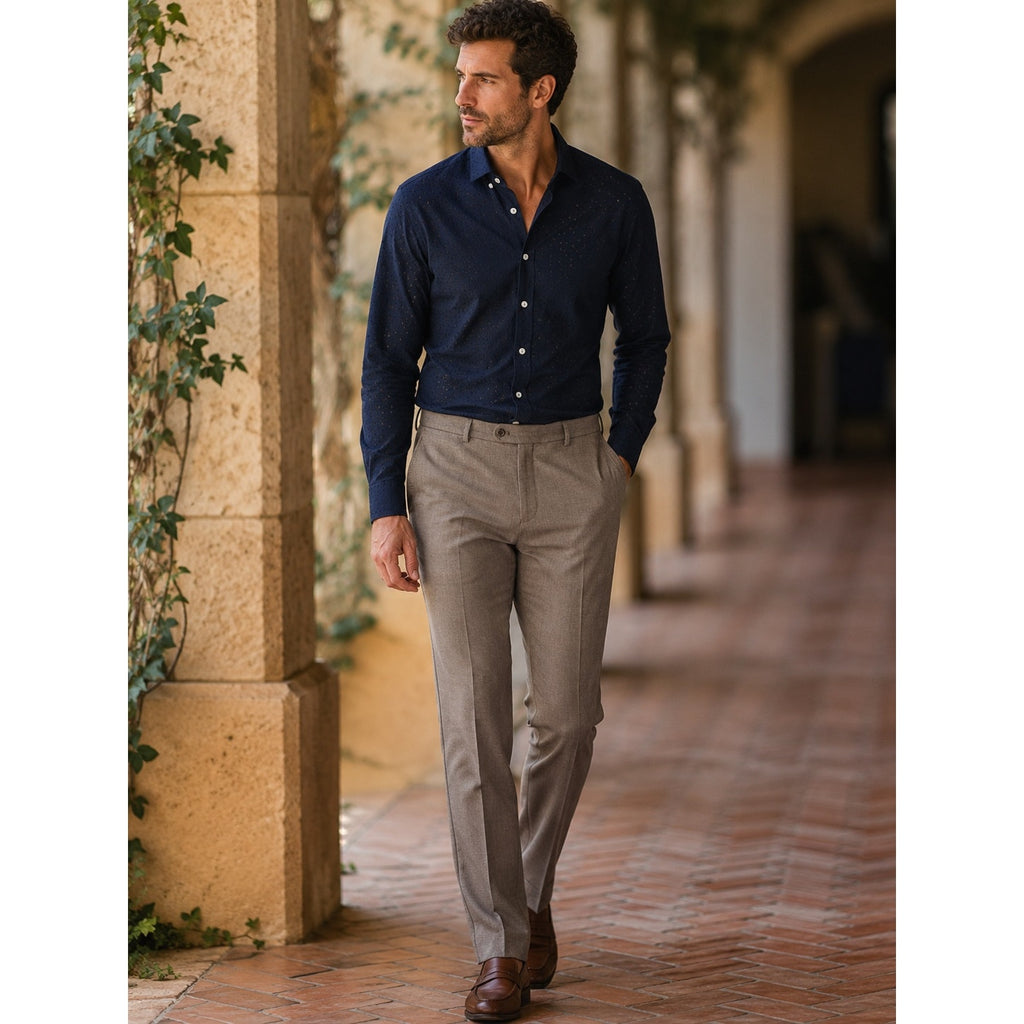 Peter Millar Franklin Performance Trouser Dress Pants in Tweed Beige — Size 35x34 // Preowned