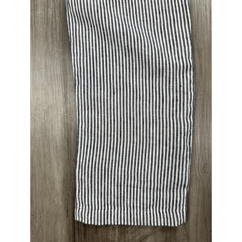 Alex Crane Cham Linen Feel Breezy Button Fly Lines Pants in Navy, Linen White — Size 28