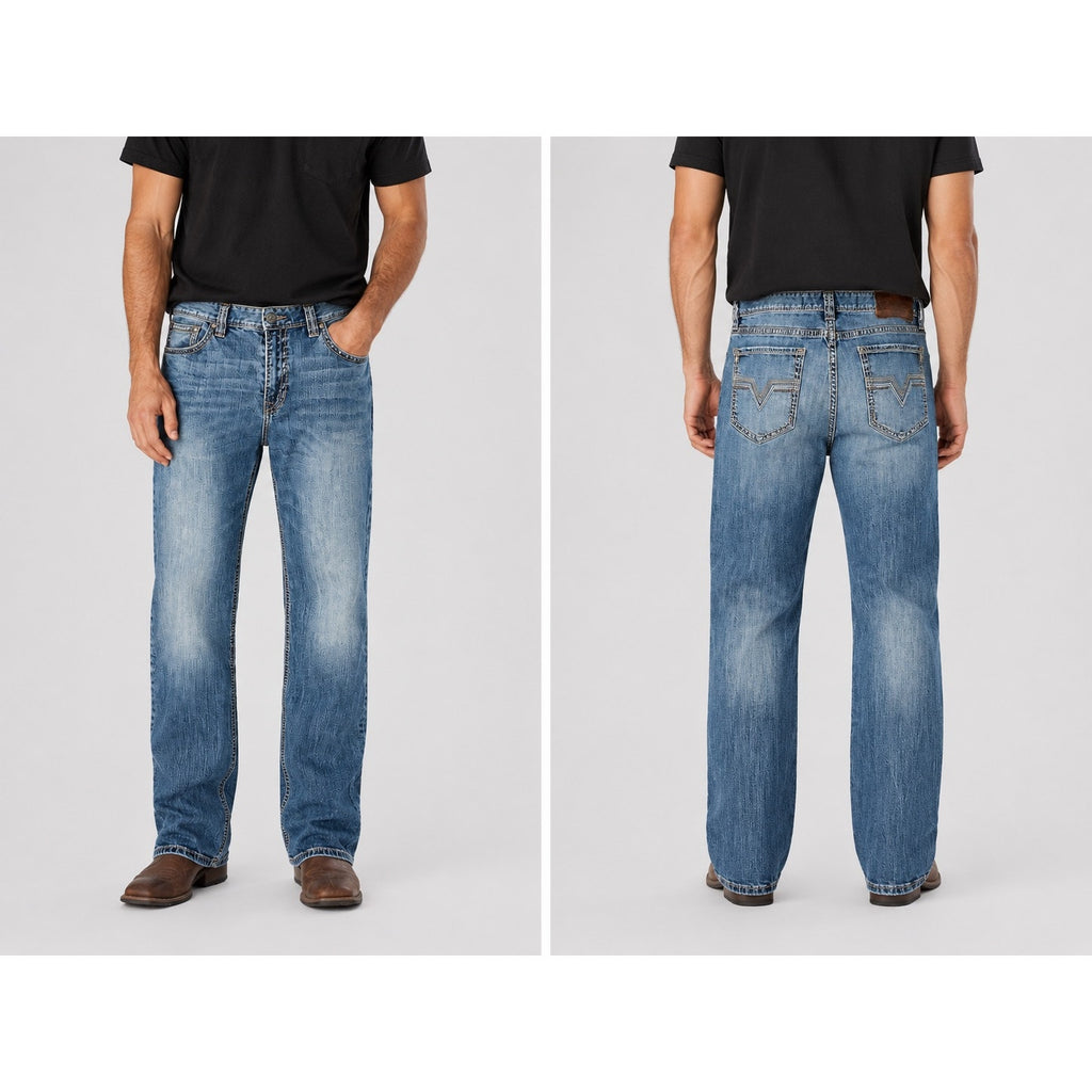 Rock & Roll Denim Double Barrel Relaxed Straight Leg Jean in Blue — Size 36x34 // Preowned
