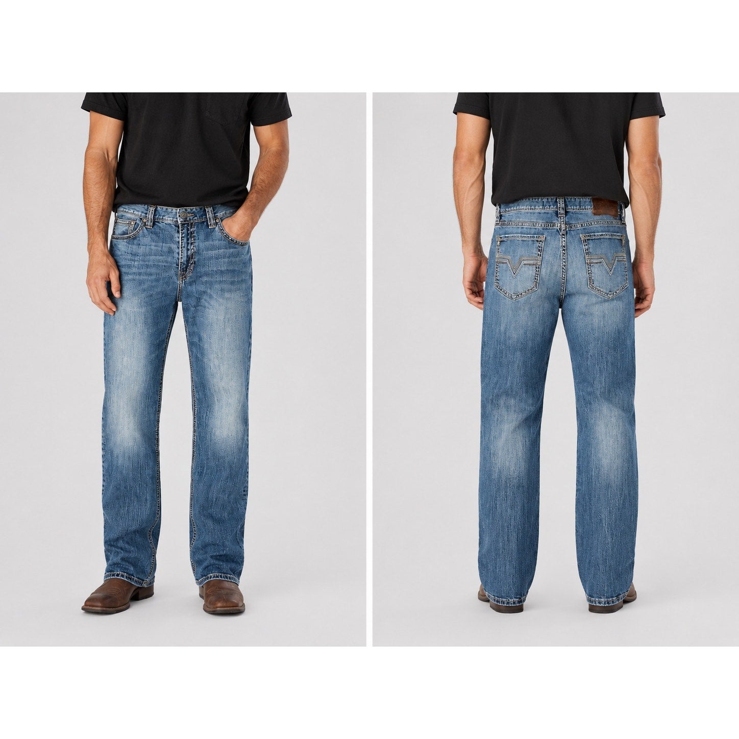 Rock & Roll Denim Double Barrel Relaxed Straight Leg Jean in Blue — Size 36x34 // Preowned