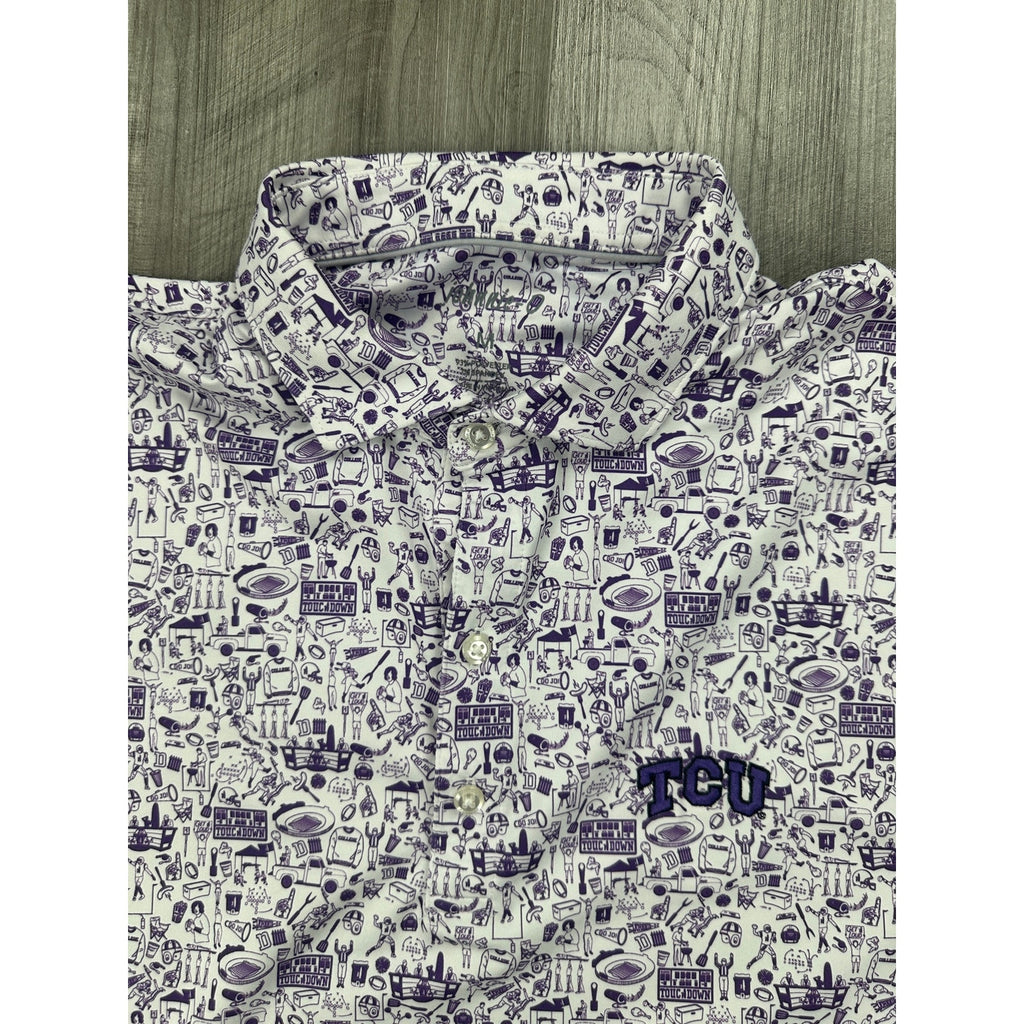Johnnie-O TCU Horned Frogs Birdie Jersey Golf Polo in Purple and White — Size Medium // Preowned