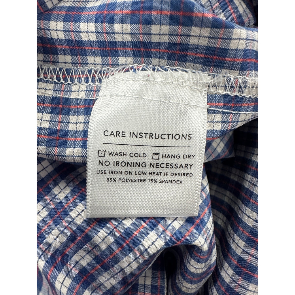 Mizzen+Main Leeward Trim Fit Performance Plaid Long Sleeve Button Down in Navy Red White — Size Medium // Preowned