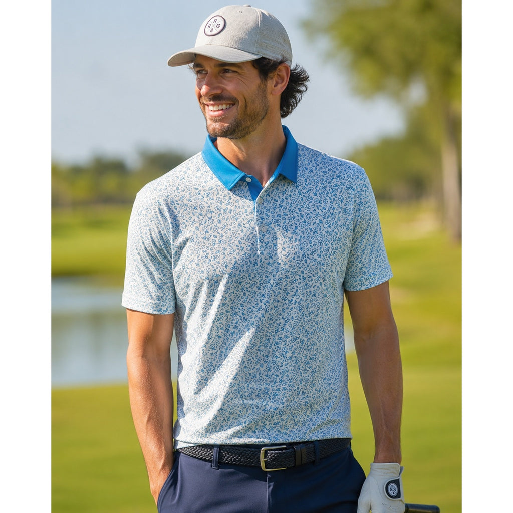Redvanly Bendall Floral Golf Polo in Light Blue, White — Size XL // Preowned