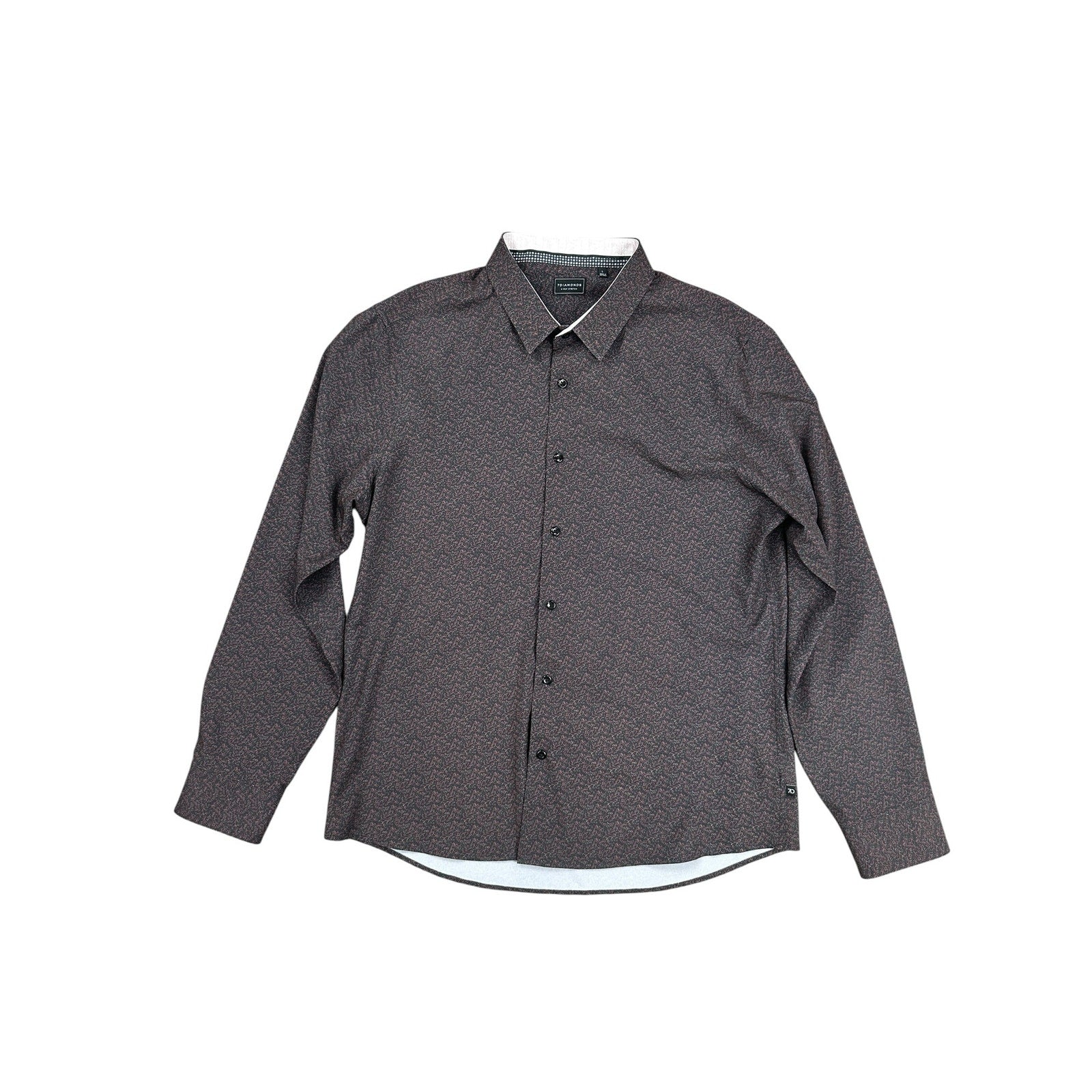 7 Diamonds Memphis Sky 4-Way Stretch Woven Long Sleeve Button Down in Black Mud Brown Light Blue — Size Large // Preowned