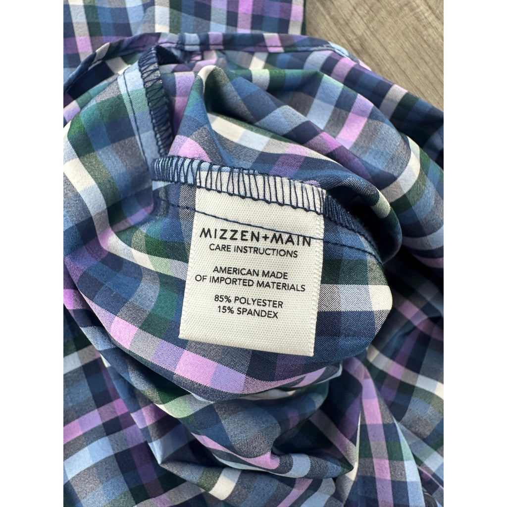 Mizzen+Main Leeward Collection Trim Fit Plaid Long Sleeve Button Down in Blue, Navy, Purple, Green and White — Size 2XL // Preowned