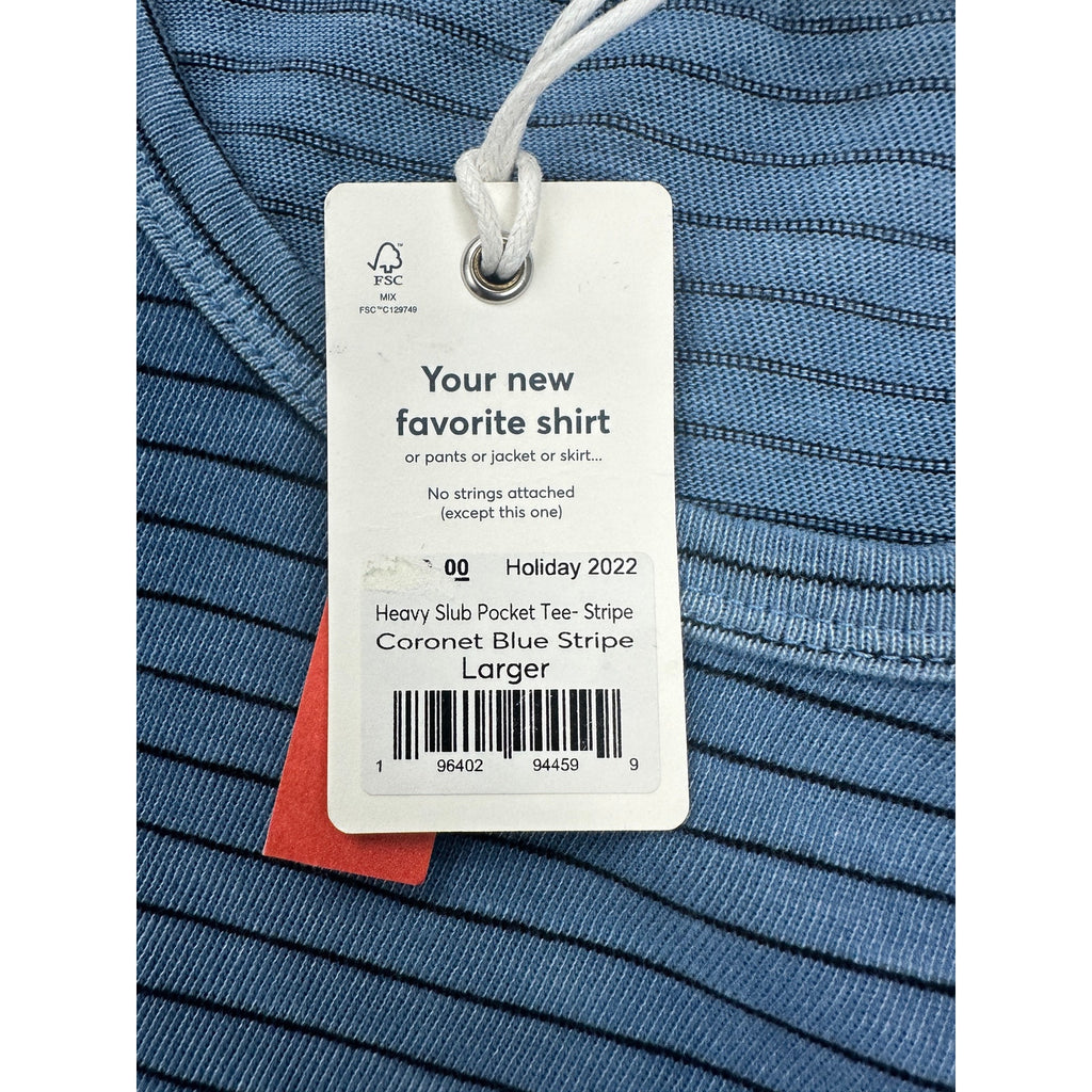 Marine Layer Heavy Slub Striped Pocket Tee in Coronet Blue Stripe — Size Larger (L/XL)