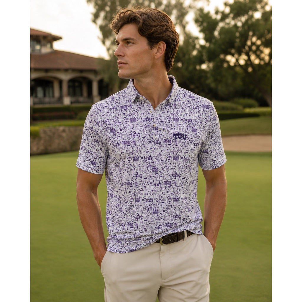 Johnnie-O TCU Horned Frogs Birdie Jersey Golf Polo in Purple and White — Size Medium // Preowned