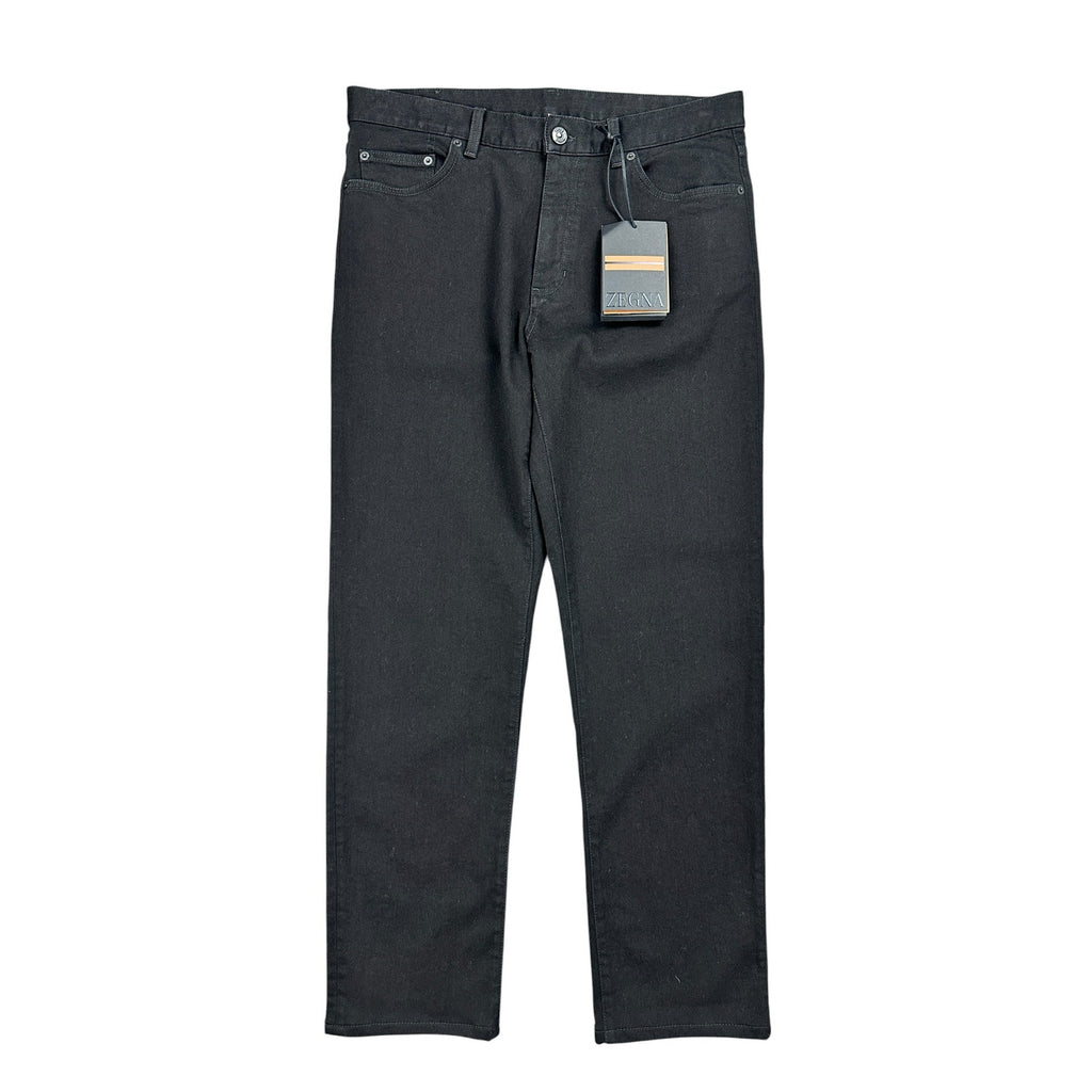 Zegna Stretch Cotton Roccia Slim Straight Jeans in Black Rinse — Size 34