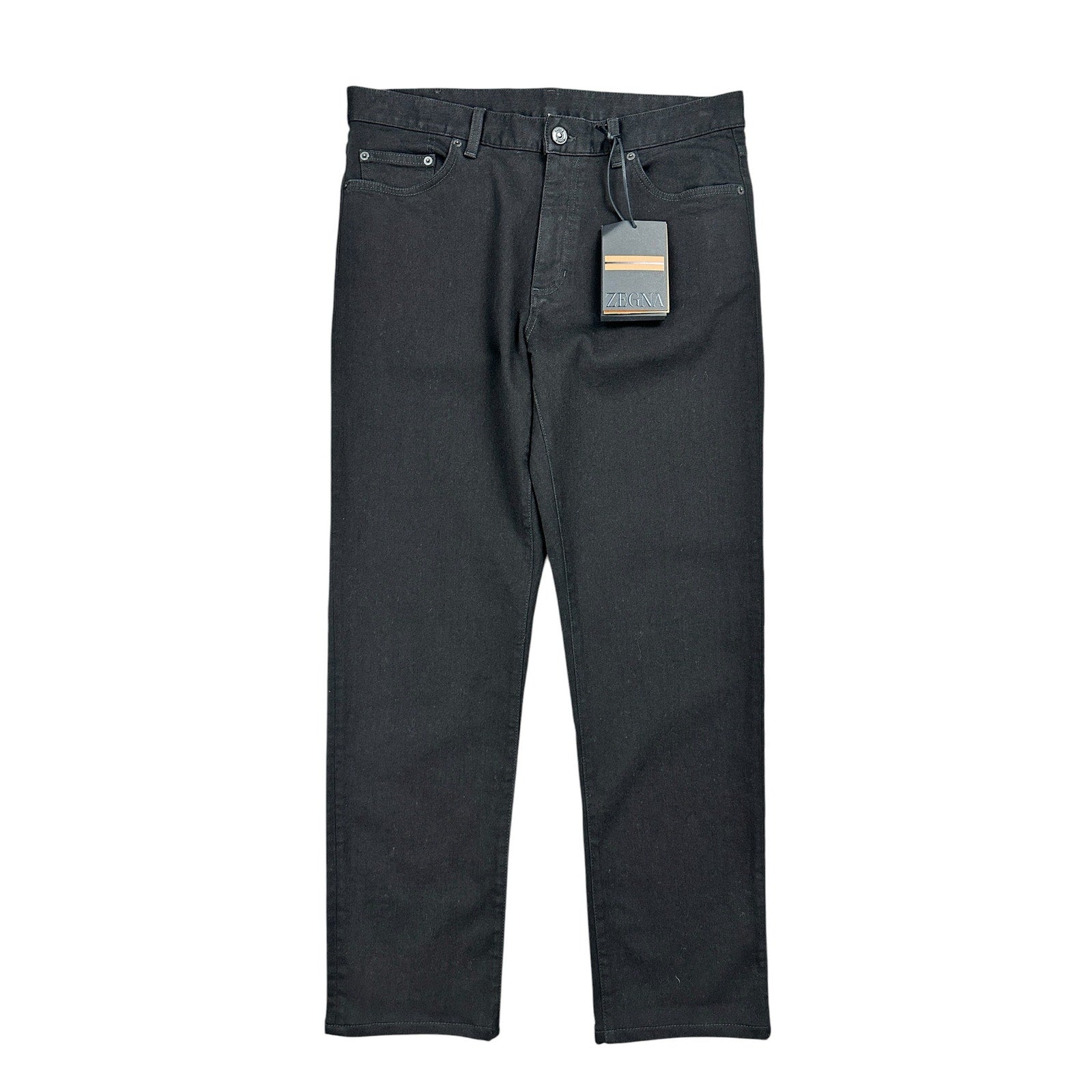 Zegna Stretch Cotton Roccia Slim Straight Jeans in Black Rinse — Size 34