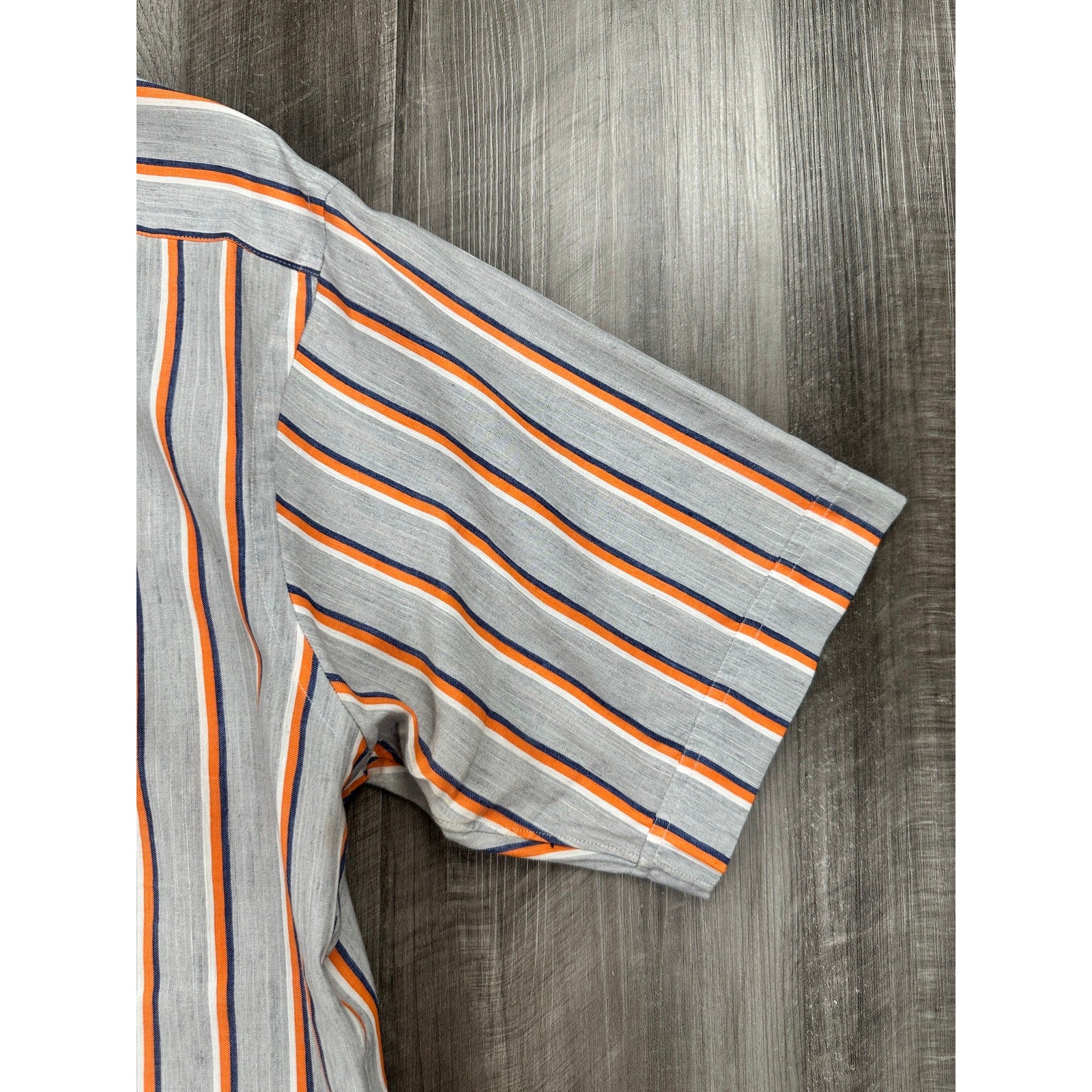Hamilton Made in America Linen Blend Striped Camp Shirt in Gray with White Orange and Navy — Size XL // Preowned